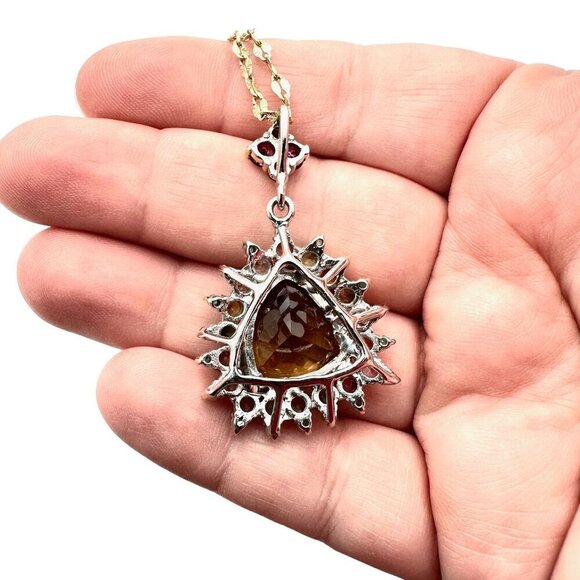 Womens Necklace Gold over Sterling Silver Citrine Tourmaline Pendant 16" Chain - Picture 4 of 6